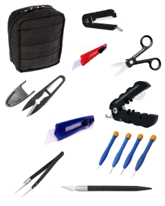 EOD Ceramic Tool Kit
-Mini Molle Pouch
-HCCP, Ceramic
-HC1, Ceramic
-Hobby Knife, Ceramic
-9mm Snap Blade Knife, Ceramic
-18mm Snap Blade Knife, Ceramic
-Scissors 1", Ceramic
-Self Opening Snips, Ceramic
-Twezzers, Ceramic
- Screw Driver Set, Ce