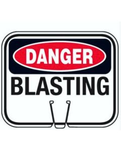 SLOTTED SIGN - DANGER BLASTING 
(White w/ Red & Black)