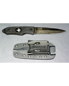 Hoffner Knife: Hand Spear, Combo Stonewash Black Flatline Black * Kadex Sheath with EOD Art
