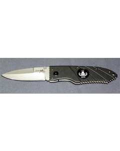 Hoffner Knife: 3.5" Folding Knife, Smooth, Satin Stainless Flatline Black with EOD Art