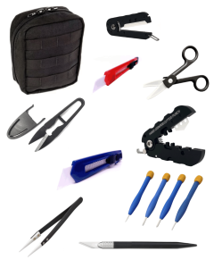 EOD Ceramic Tool Kit
-Mini Molle Pouch
-HCCP, Ceramic
-HC1, Ceramic
-Hobby Knife, Ceramic
-9mm Snap Blade Knife, Ceramic
-18mm Snap Blade Knife, Ceramic
-Scissors 1", Ceramic
-Self Opening Snips, Ceramic
-Twezzers, Ceramice
- Screw Driver Set, C
