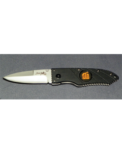 Hoffner Knife: 3.5" Folding Knife, Smooth, Satin Stainless Flatline Black with BTS Art