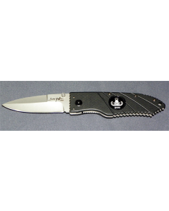 Hoffner Knife: 2.8" Folding Knife, Smooth, Satin Stainless Flatline Black with EOD Art
