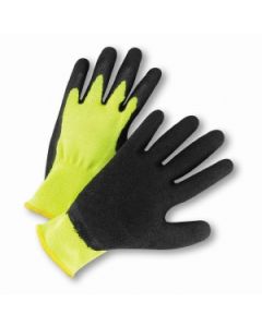 Black Crinkle Latex Palm Coated Green Hi Vis Gloves HVG700SLC